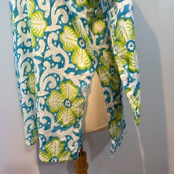 Vintage Barbara Gerwit 100% pure cotton turquoise/green tunic blouse size L - Picture 4 of 10